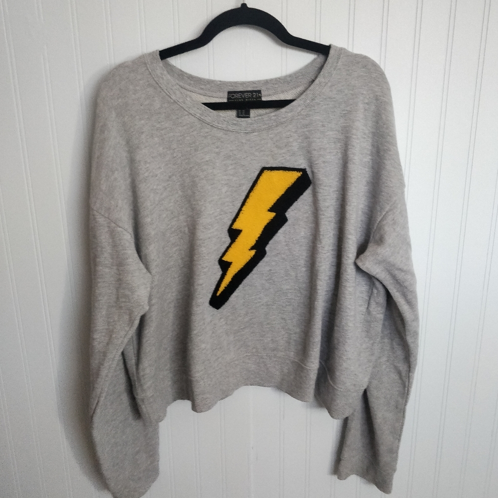 Forever 21+ Cropped Lightening Bolt Sweatshirt